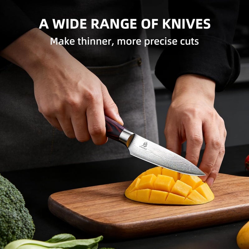 Cooluxry Kitchen Knife Set, Chef Knife, Utility Knife & Paring Knife for Precise Cutting, High Carbon Stainless Steel Professional Chef Knife Set with Wooden Handle, Ultra Sharp Blade (5-Piece) - Image 4